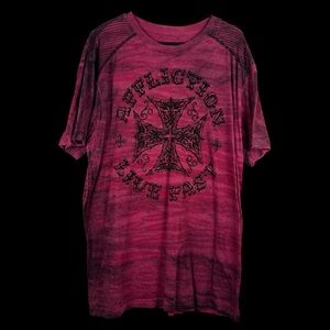 Affliction Final Battle T-Shirt | Red | Sz 2X | Raw Edge Whip Stitch MMA